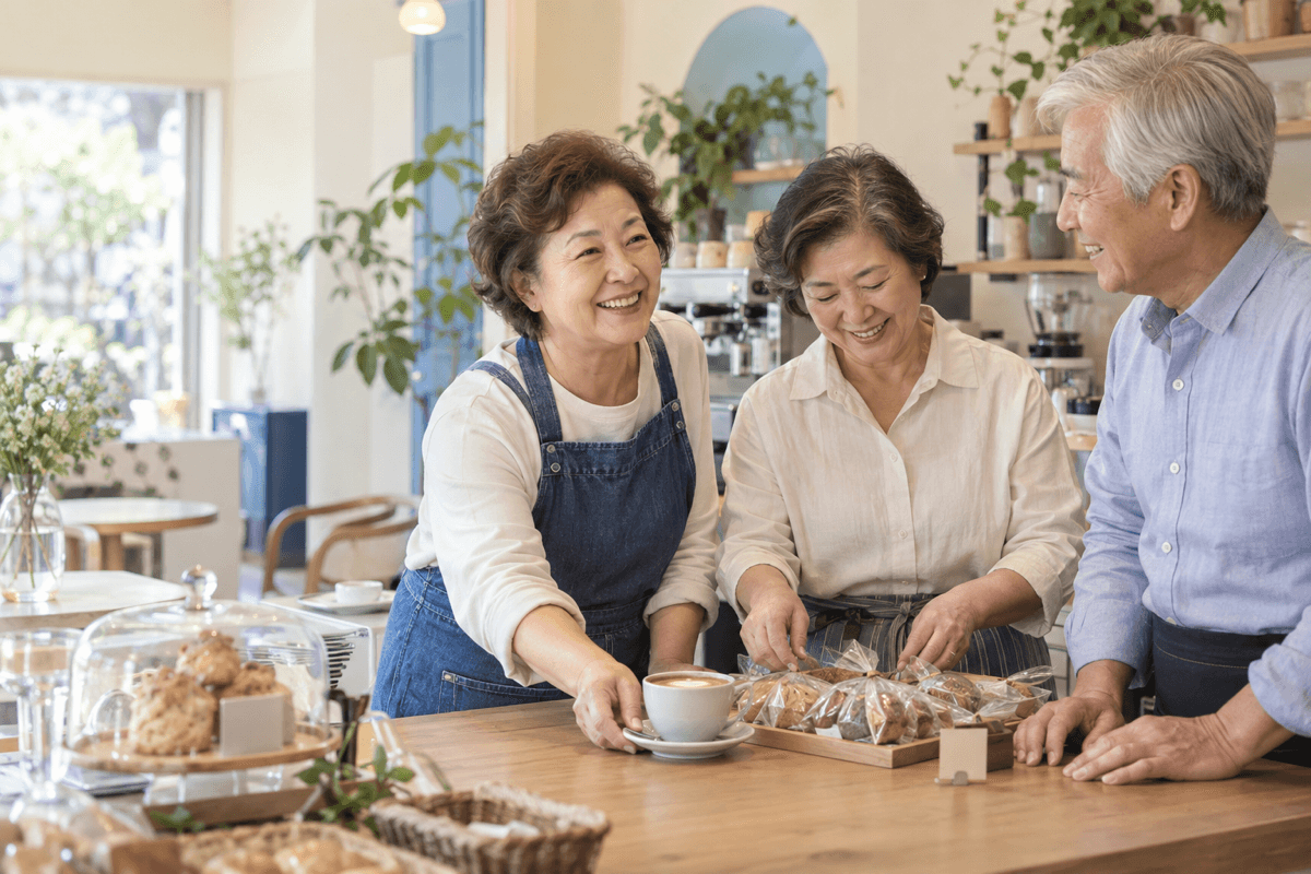 카페에서 함께 일하는 시니어